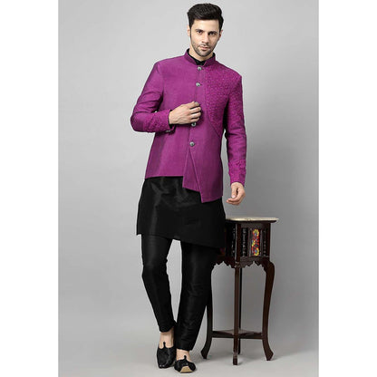 UTSAV FASHION Men Purple Embroidered Dupion Silk Kurta and Pant with Jacket