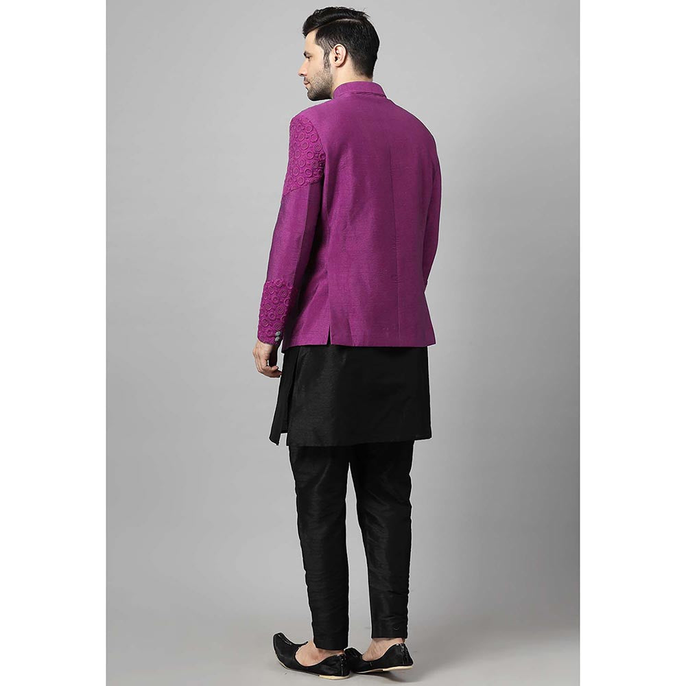 UTSAV FASHION Men Purple Embroidered Dupion Silk Kurta and Pant with Jacket