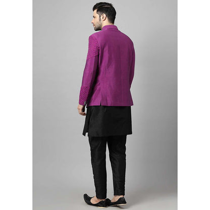 UTSAV FASHION Men Purple Embroidered Dupion Silk Kurta and Pant with Jacket