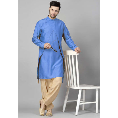 UTSAV FASHION Navy Blue High Collar Silk Straight Kurta and Pant