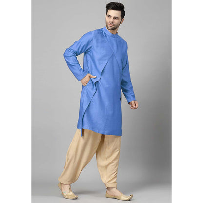 UTSAV FASHION Navy Blue High Collar Silk Straight Kurta and Pant