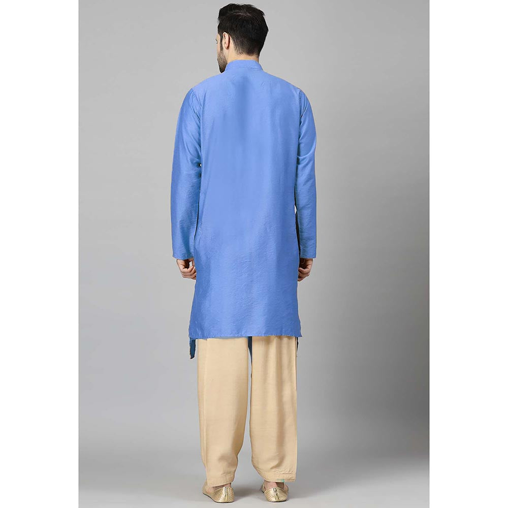 UTSAV FASHION Navy Blue High Collar Silk Straight Kurta and Pant