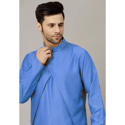 UTSAV FASHION Navy Blue High Collar Silk Straight Kurta and Pant
