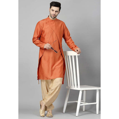 UTSAV FASHION Rust High Collar Silk Straight Kurta and Pant