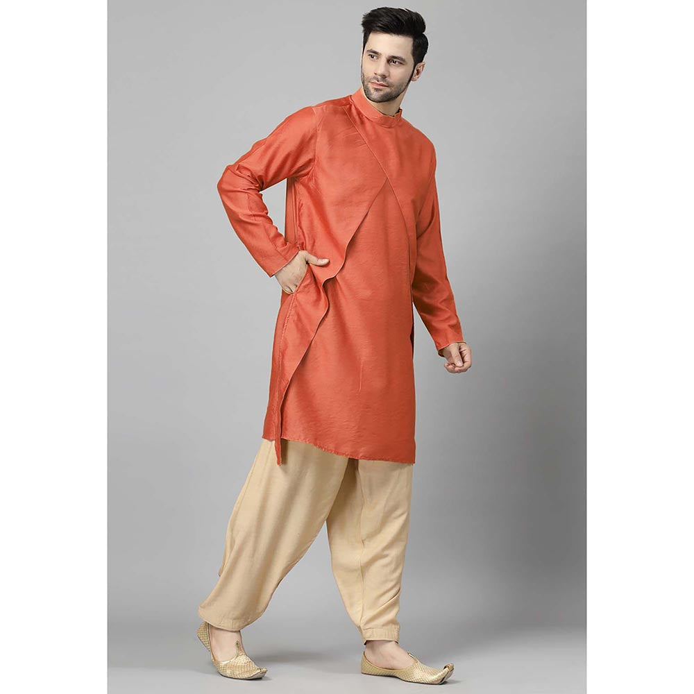 UTSAV FASHION Rust High Collar Silk Straight Kurta and Pant
