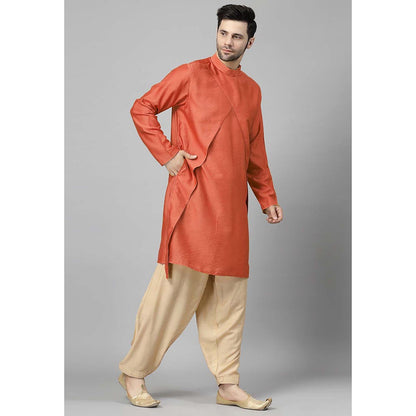 UTSAV FASHION Rust High Collar Silk Straight Kurta and Pant