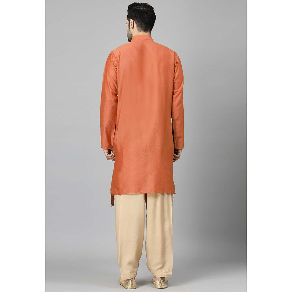 UTSAV FASHION Rust High Collar Silk Straight Kurta and Pant