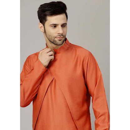 UTSAV FASHION Rust High Collar Silk Straight Kurta and Pant