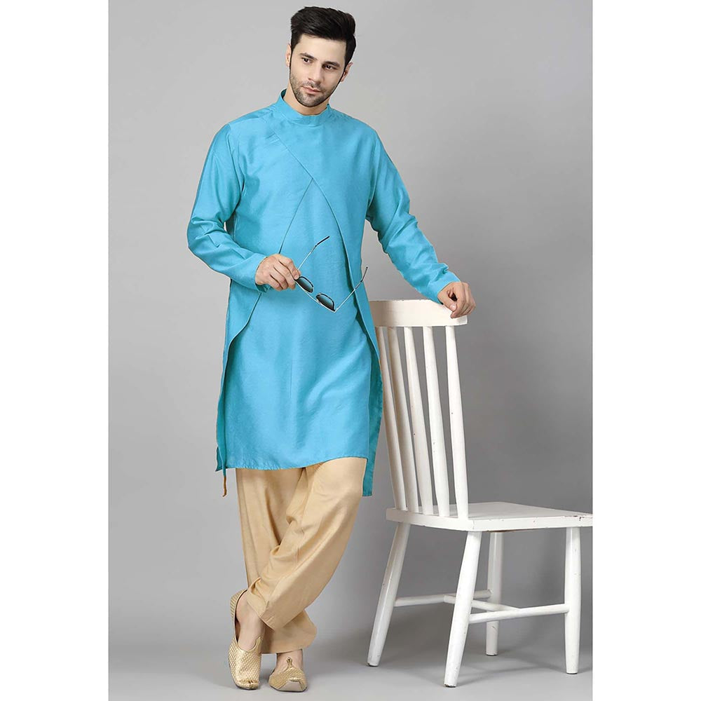 UTSAV FASHION Blue High Collar Silk Straight Kurta and Pant