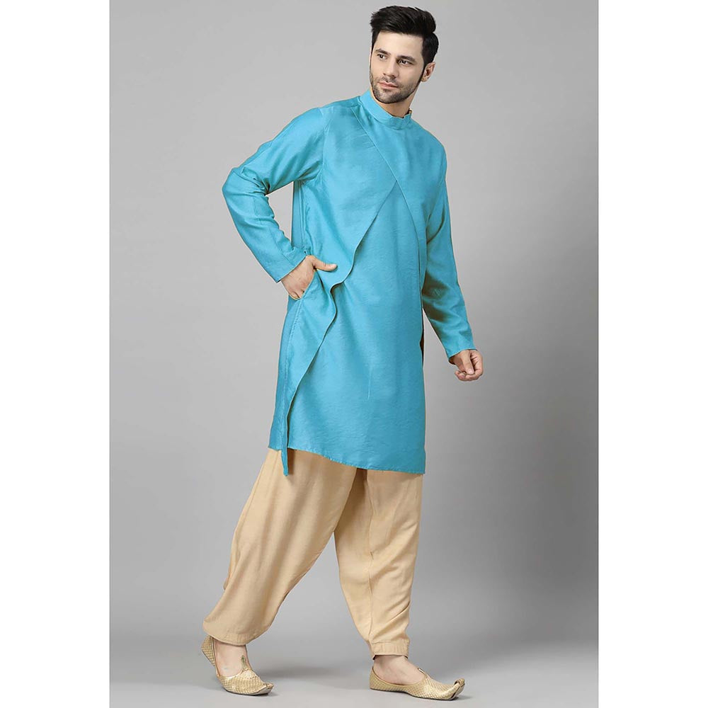 UTSAV FASHION Blue High Collar Silk Straight Kurta and Pant