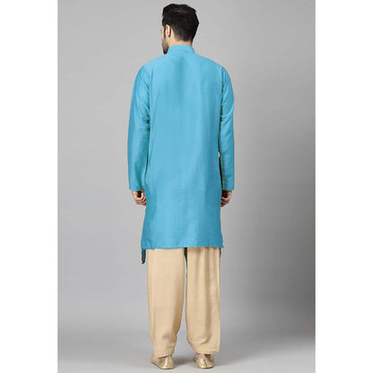 UTSAV FASHION Blue High Collar Silk Straight Kurta and Pant