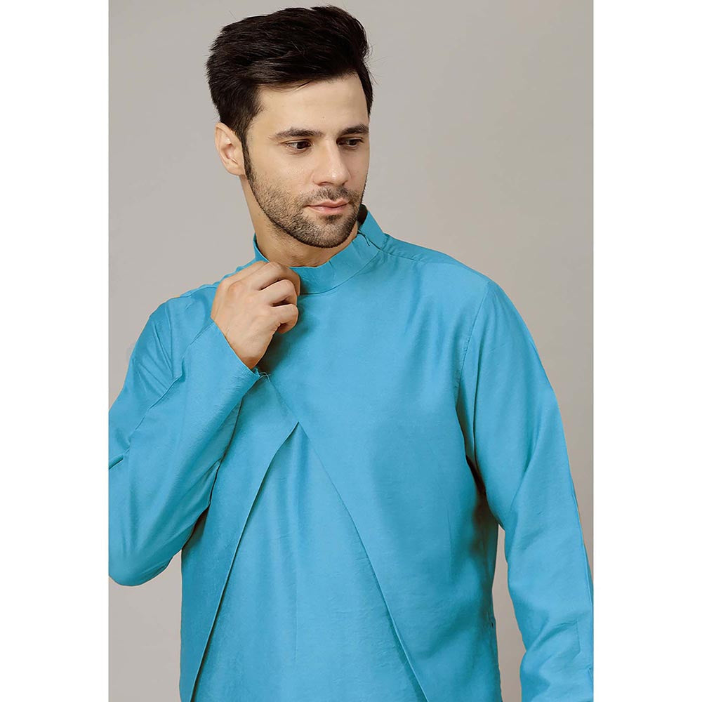UTSAV FASHION Blue High Collar Silk Straight Kurta and Pant