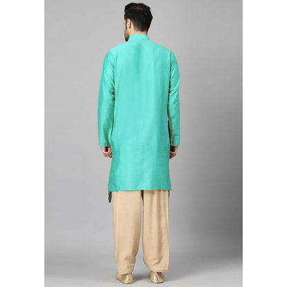 UTSAV FASHION Green High Collar Silk Straight Kurta and Pant