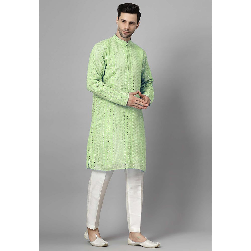 UTSAV FASHION Green Embroidered Straight Kurta and Pant