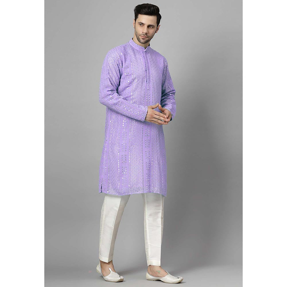 UTSAV FASHION Purple Embroidered Straight Kurta and Pant
