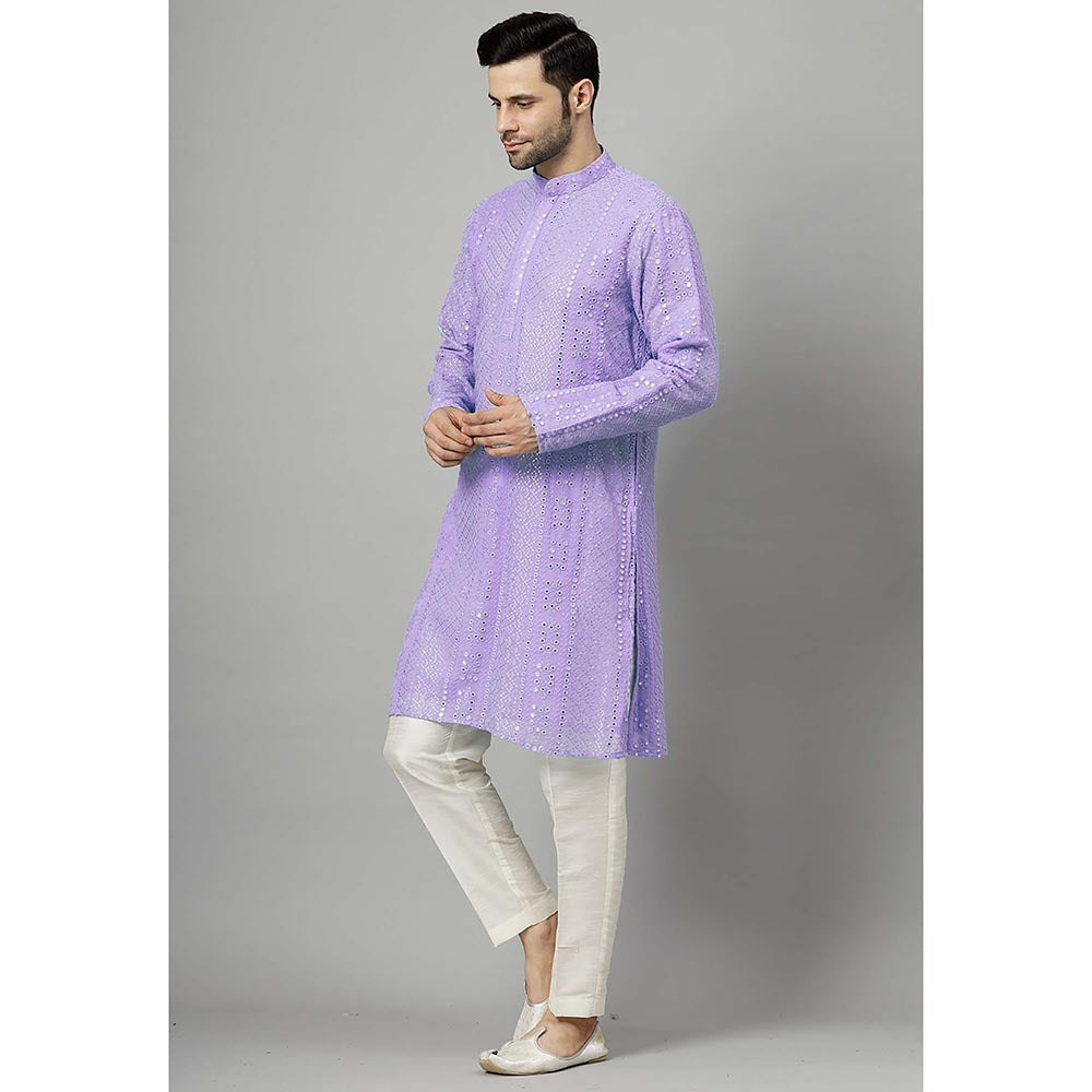 UTSAV FASHION Purple Embroidered Straight Kurta and Pant