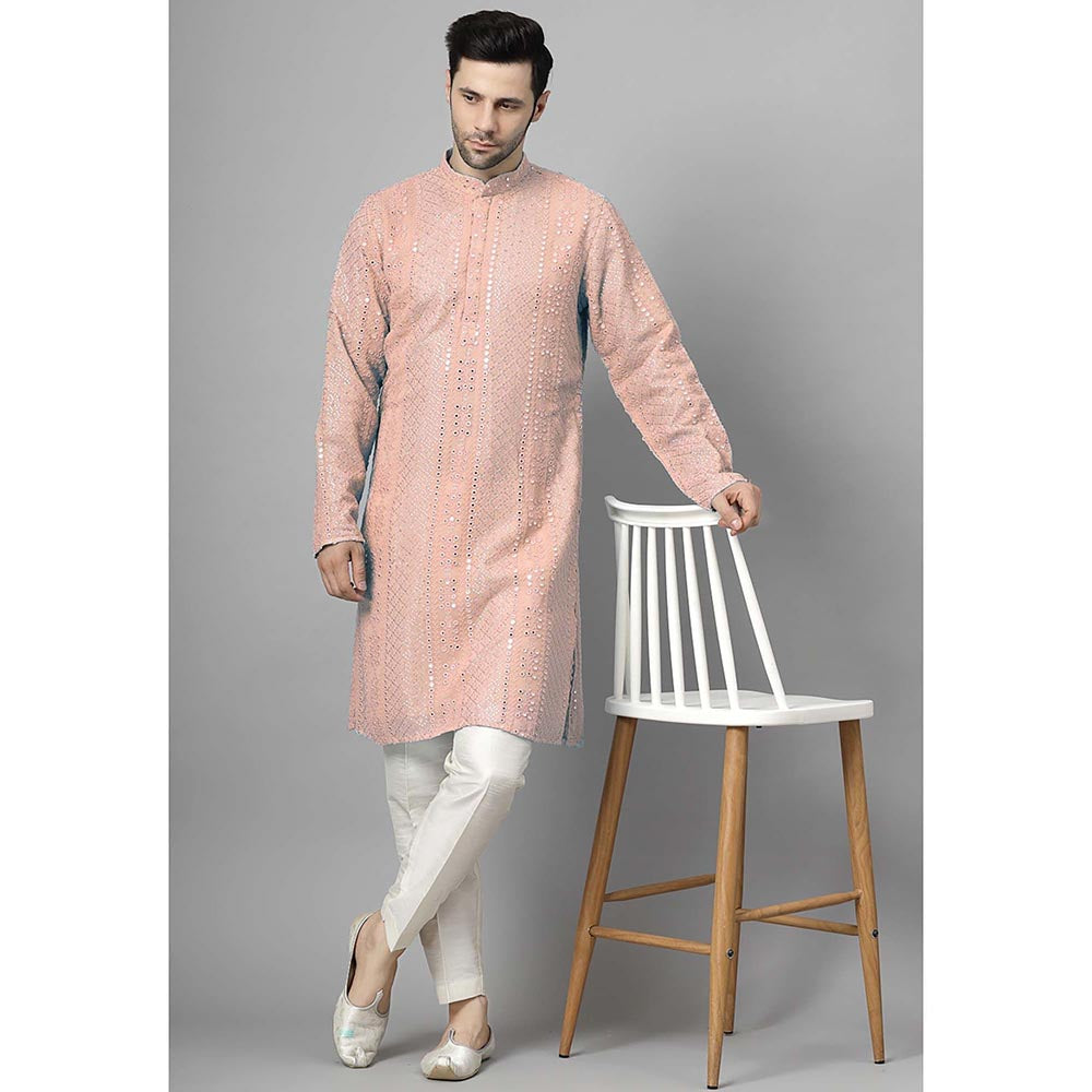 UTSAV FASHION Peach Embroidered Straight Kurta and Pant
