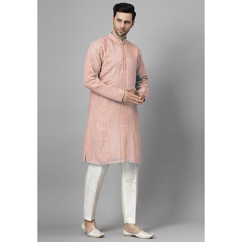UTSAV FASHION Peach Embroidered Straight Kurta and Pant