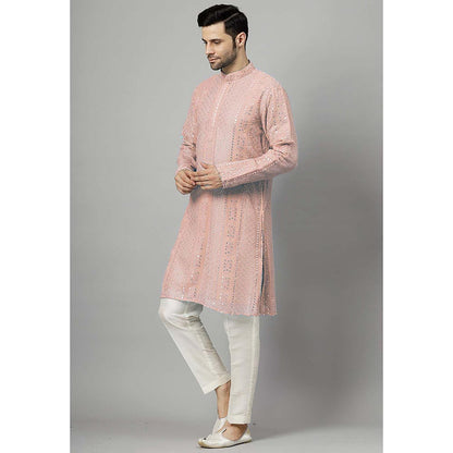 UTSAV FASHION Peach Embroidered Straight Kurta and Pant