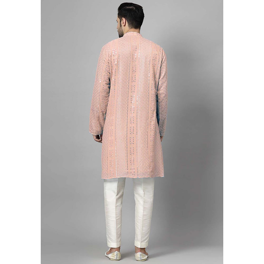 UTSAV FASHION Peach Embroidered Straight Kurta and Pant