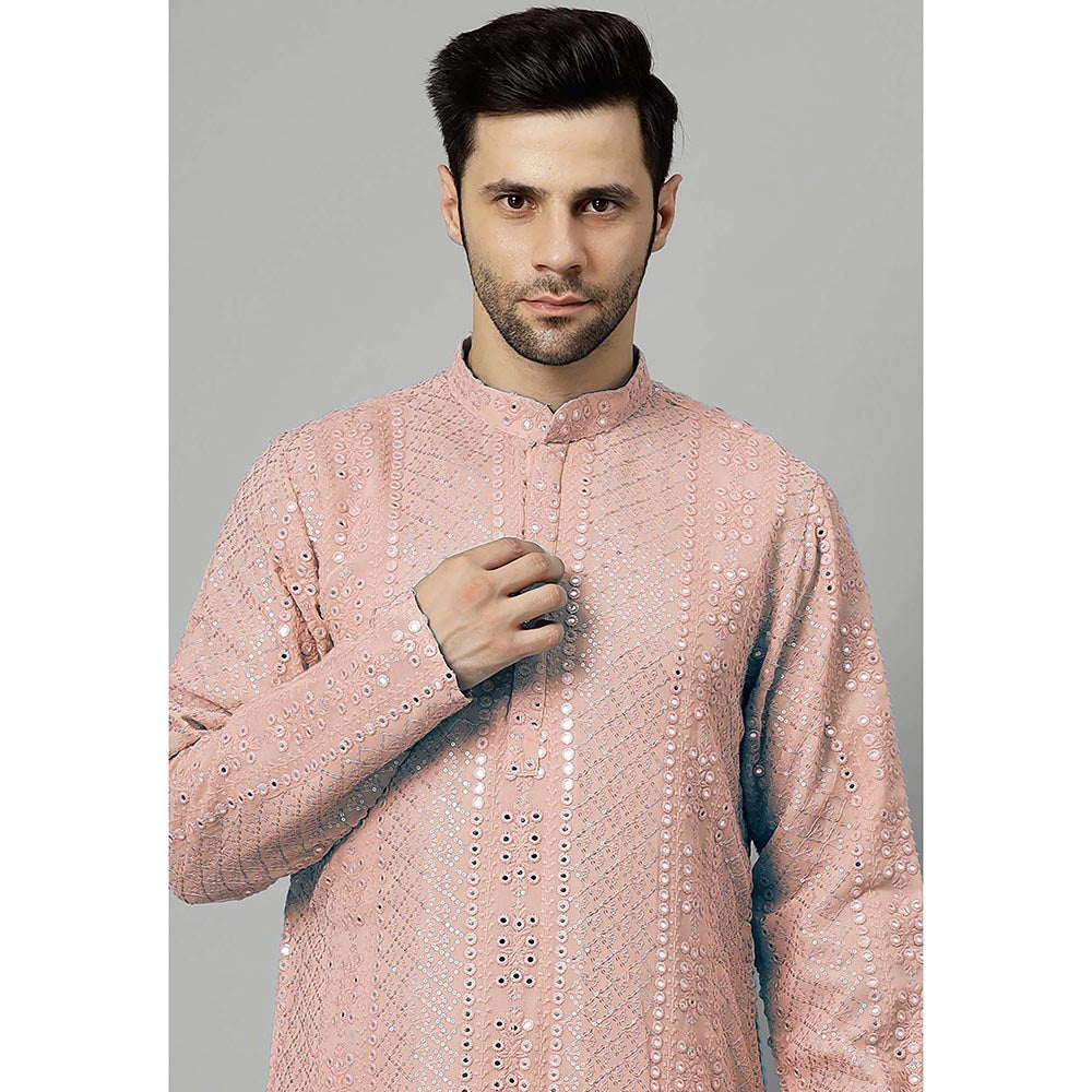 UTSAV FASHION Peach Embroidered Straight Kurta and Pant