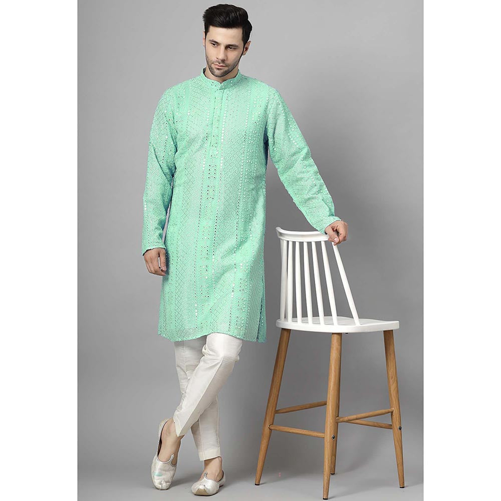 UTSAV FASHION Green Embroidered Straight Kurta and Pant