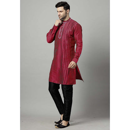 UTSAV FASHION Maroon Men Yoke Design Pleated Mirror Work Kurta and Pant