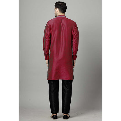 UTSAV FASHION Maroon Men Yoke Design Pleated Mirror Work Kurta and Pant
