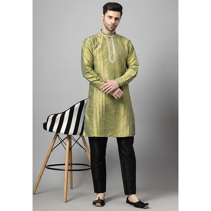 UTSAV FASHION Olive Men Yoke Design Pleated Mirror Work Kurta and Pant