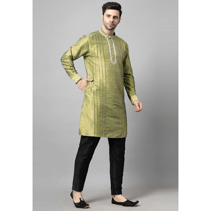 UTSAV FASHION Olive Men Yoke Design Pleated Mirror Work Kurta and Pant