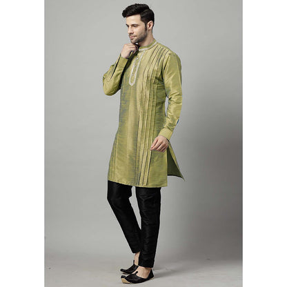 UTSAV FASHION Olive Men Yoke Design Pleated Mirror Work Kurta and Pant