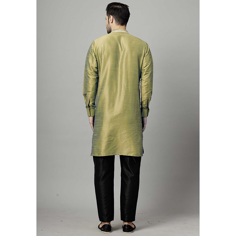 UTSAV FASHION Olive Men Yoke Design Pleated Mirror Work Kurta and Pant