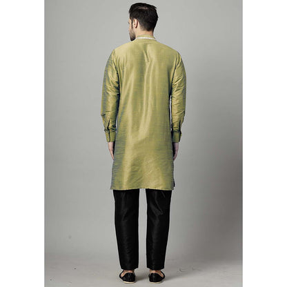 UTSAV FASHION Olive Men Yoke Design Pleated Mirror Work Kurta and Pant