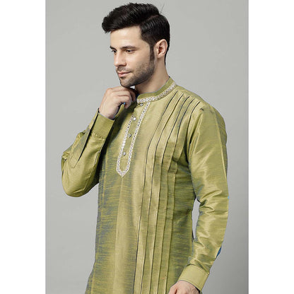 UTSAV FASHION Olive Men Yoke Design Pleated Mirror Work Kurta and Pant