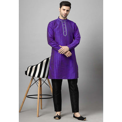 UTSAV FASHION Purple Men Yoke Design Pleated Mirror Work Kurta and Pant
