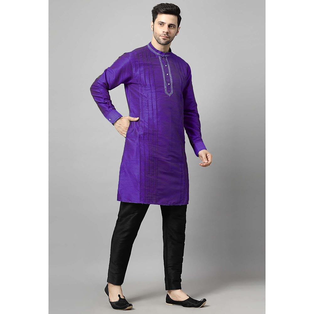 UTSAV FASHION Purple Men Yoke Design Pleated Mirror Work Kurta and Pant