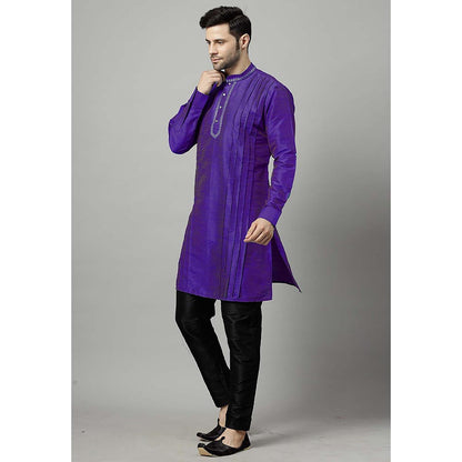 UTSAV FASHION Purple Men Yoke Design Pleated Mirror Work Kurta and Pant