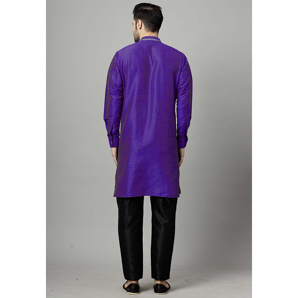 UTSAV FASHION Purple Men Yoke Design Pleated Mirror Work Kurta and Pant