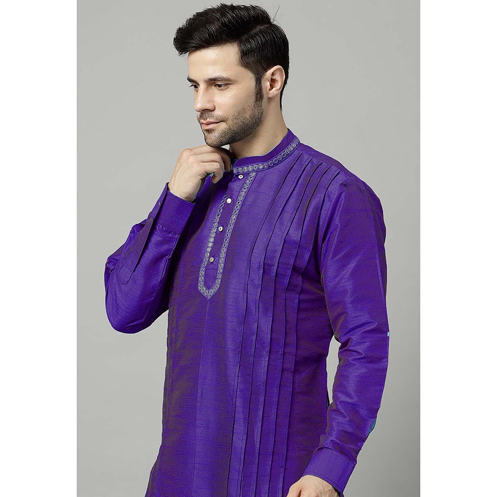 UTSAV FASHION Purple Men Yoke Design Pleated Mirror Work Kurta and Pant