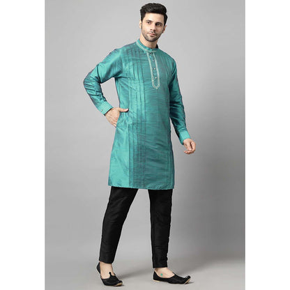 UTSAV FASHION Teal Men Yoke Design Pleated Mirror Work Kurta and Pant
