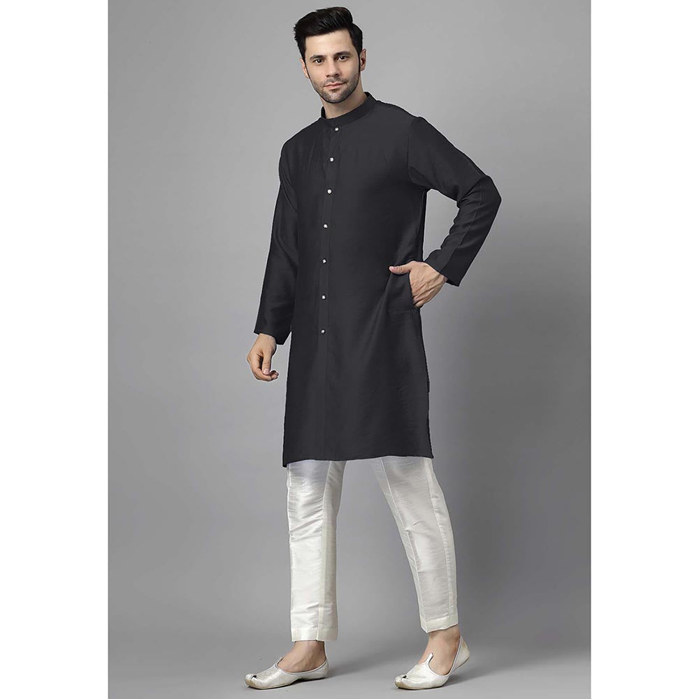 UTSAV FASHION Men High Slit Raw Silk Kurta and Pant