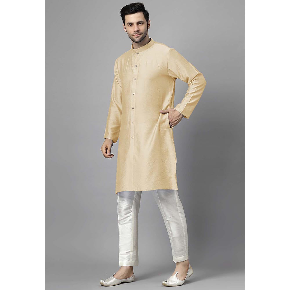 UTSAV FASHION Men High Slit Raw Silk Kurta and Pant