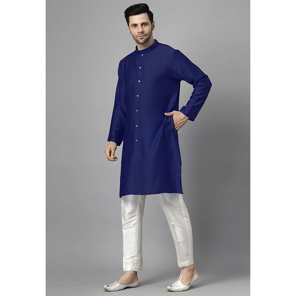 UTSAV FASHION Men High Slit Raw Silk Kurta and Pant