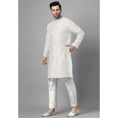UTSAV FASHION Men High Slit Raw Silk Kurta and Pant