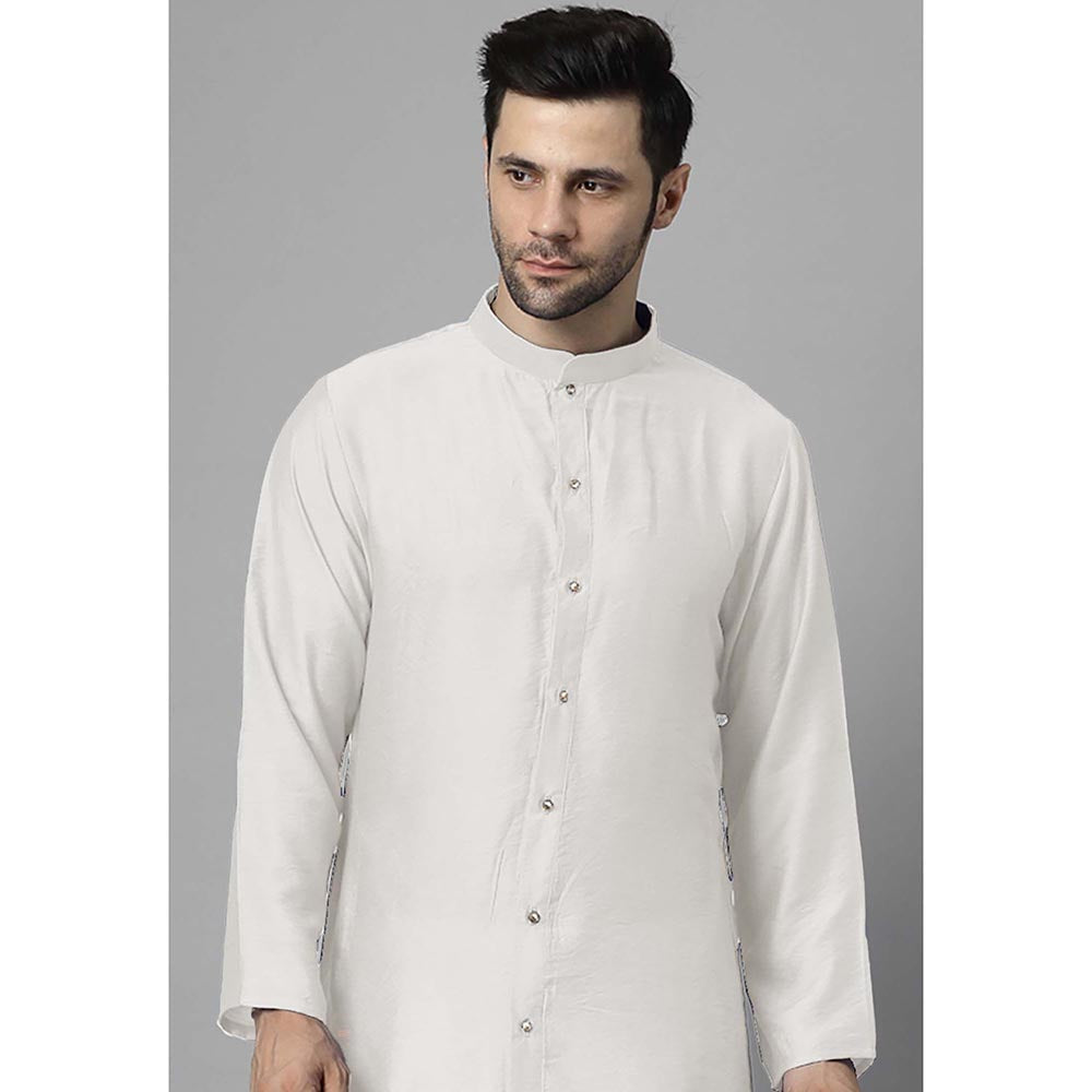 UTSAV FASHION Men High Slit Raw Silk Kurta and Pant