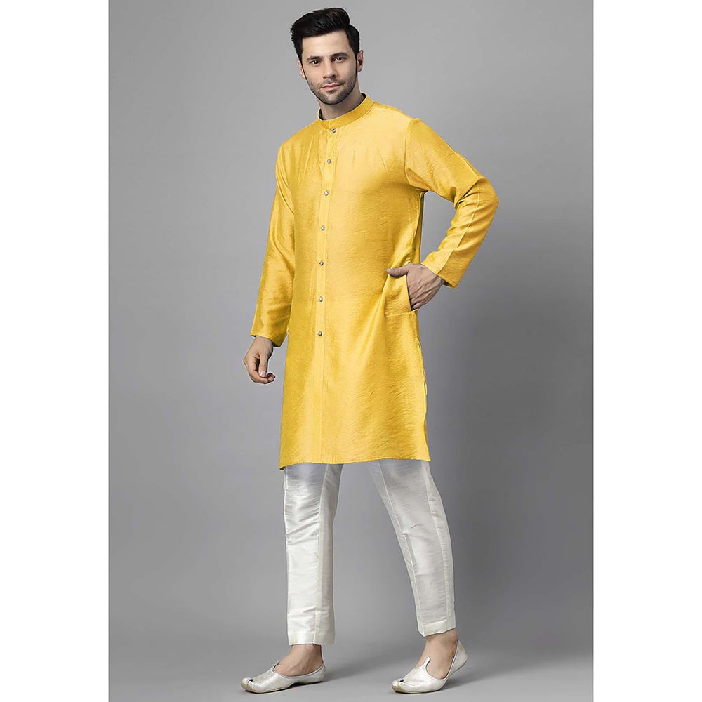 UTSAV FASHION Men High Slit Raw Silk Kurta and Pant