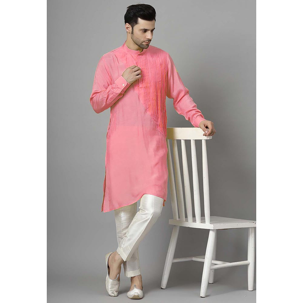 UTSAV FASHION Men Pink Pleated Silk Kurta and Pant