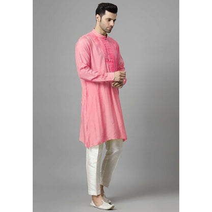 UTSAV FASHION Men Pink Pleated Silk Kurta and Pant