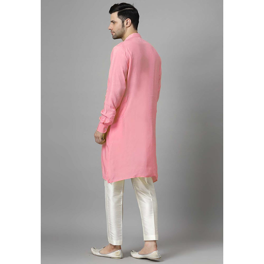 UTSAV FASHION Men Pink Pleated Silk Kurta and Pant