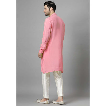 UTSAV FASHION Men Pink Pleated Silk Kurta and Pant